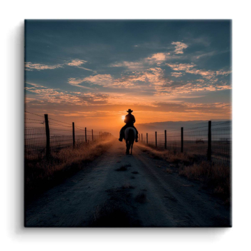 Cowboyritt bei Sonnenuntergang - PVC-Bild matt