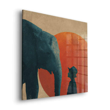 Elephant and Small Figure Acrylic Glass Art