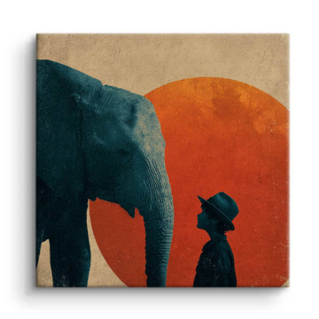 Éléphant et petite silhouette - tableau sur toile