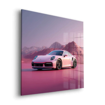Różowy pustynia inspirowany Porsche 911 - obraz na szkle akrylowym