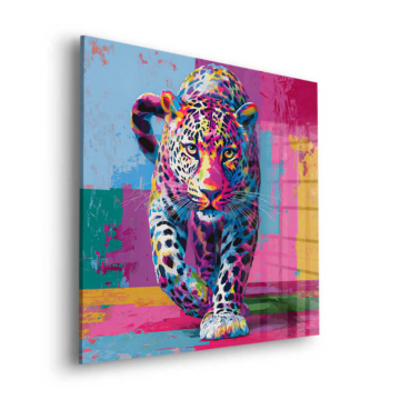 Leopardo colorido corriendo - cuadro en vidrio acrílico