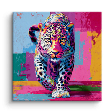 Colorful Leopard Running Canvas Art
