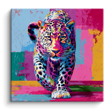 Leopardo colorido corriendo - cuadro PVC mate
