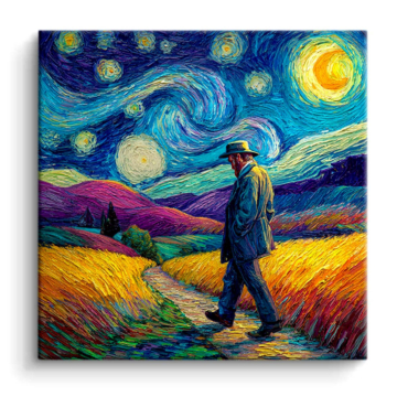 Promenade étoilée inspirée de Van Gogh - tableau PVC mat