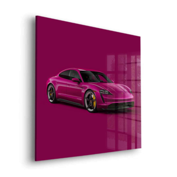 Magenta auto inspirowane Porsche taycan - obraz na szkle akrylowym
