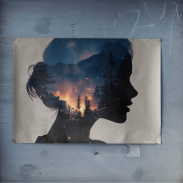 Silueta urbana entre el bosque - póster