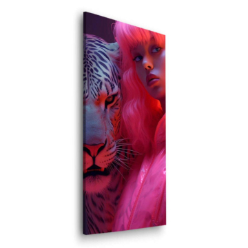 Neon Tiger Woman Portrait Dibond Matt Art