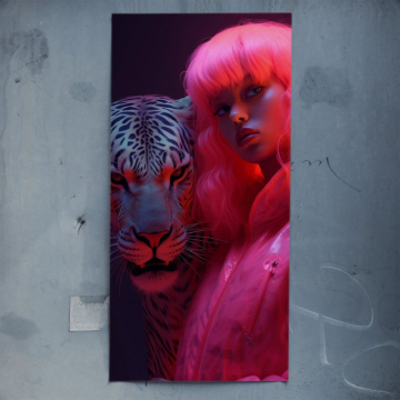 Neon Tiger Woman Portrait Poster Art