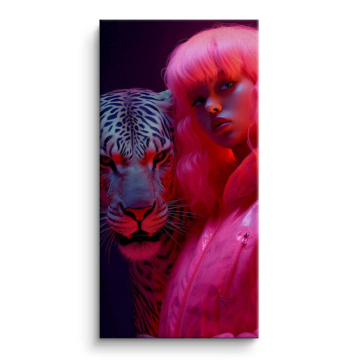 Neon Tiger Woman Portrait Canvas Art