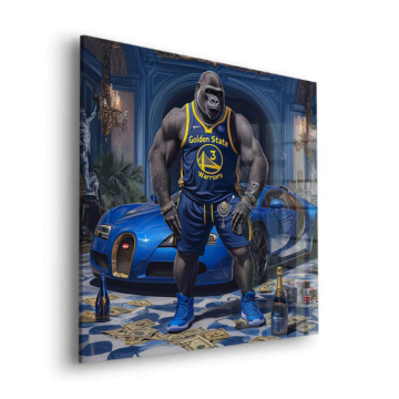 Luksusowy goryl inspirowany Golden State - obraz na szkle akrylowym