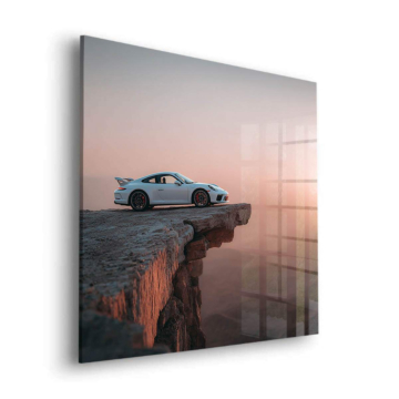 Cliffside Porsche Sunset Acrylic Glass Art