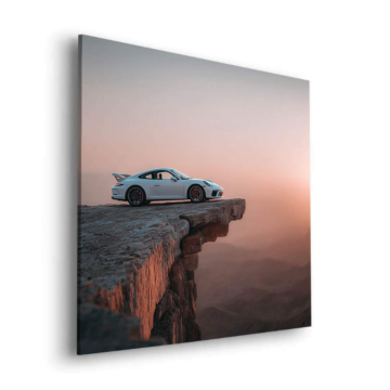 Kliffküste Porsche Auto Sonnenuntergang - Dibond-Bild matt