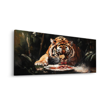 Portrait de tigre en plein repas - tableau Dibond mat