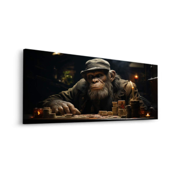 Chimpanzé poker nuit - tableau Dibond mat