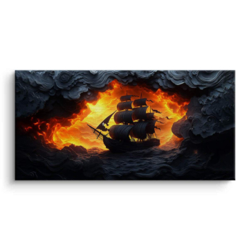 Flaming Ghost Ship Canvas Art