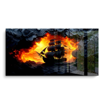 Flaming Ghost Ship - cuadro PVC brillante