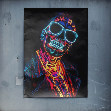 Neonowy szkielet w ulicznym stylu - plakat