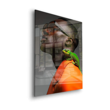 Stylish Man Green Parrot Acrylic Glass Art