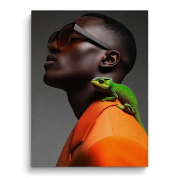 Stylish Man Green Parrot Canvas Art
