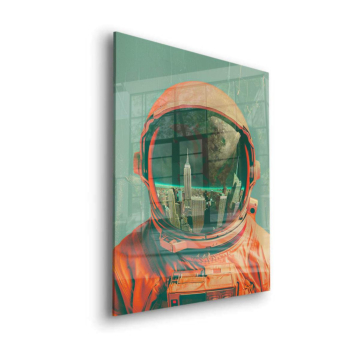 Astronaute ville reflet - tableau en verre acrylique
