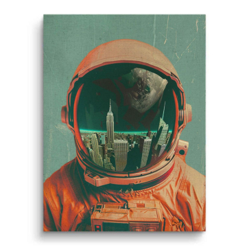 Astronauta miasto odbicie - obraz na płótnie