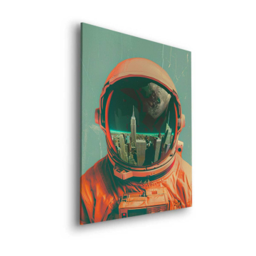 Astronaut mit Stadtspiegelung - Dibond-Bild matt