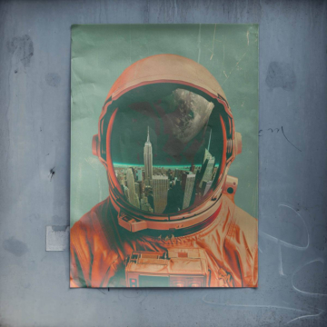 Astronauta miasto odbicie - plakat