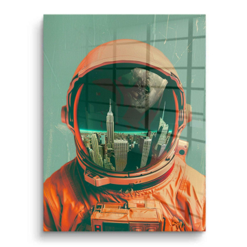 Astronaut mit Stadtspiegelung - PVC-Bild glänzend