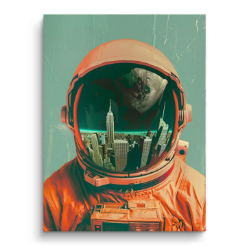Astronaute ville reflet - tableau PVC mat