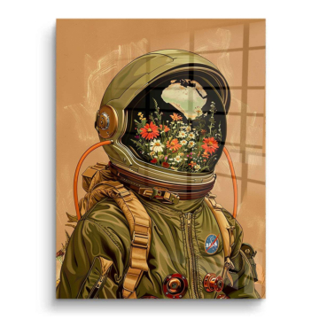 Astronaut Blumen Univers - PVC-Bild glänzend