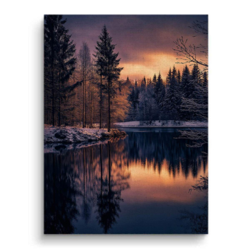 Winter Lake Sunset Canvas Art