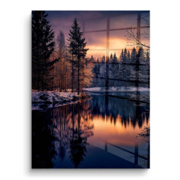 Atardecer invernal lago - cuadro PVC brillante