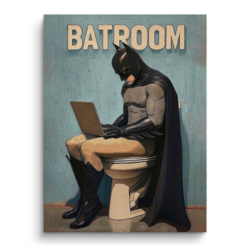 Batman Inspired Bathroom Humor Canvas Art