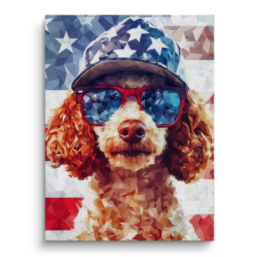 Pudel mit amerikanischer Flagge - Leinwandbild
