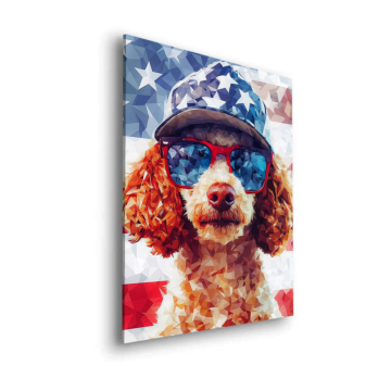 Pudel mit amerikanischer Flagge - Dibond-Bild matt