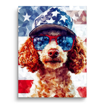 Pudel mit amerikanischer Flagge - PVC-Bild matt