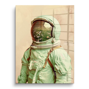 Astronauta con casco floral - cuadro PVC brillante