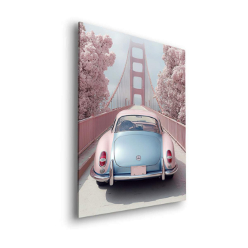 Volkswagen Beetle junto al Golden Gate dorado - cuadro Dibond mate