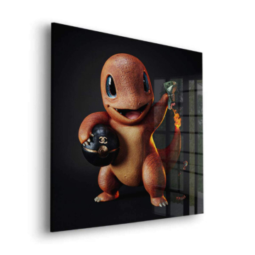 Dinero batalla inspirado en Charmander - cuadro en vidrio acrílico
