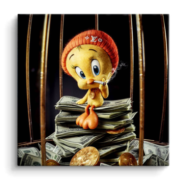 Reichtum im Käfig inspiriert von Tweety Bird - PVC-Bild matt