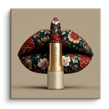 Florale Lippen mit Lippenstift - PVC-Bild matt