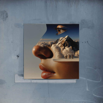 Rostro surrealista montaña - póster