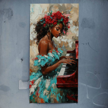 Femme au piano floral - poster