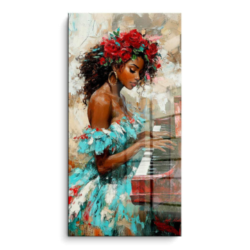 Florale Klavierfrau - PVC-Bild glänzend