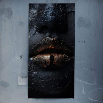 Labios texturizados en negro y dorado - póster