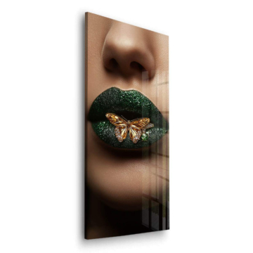 Schwarze Glitzerlippen mit Schmetterling - Acrylglasbild