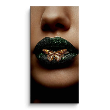 Schwarze Glitzerlippen mit Schmetterling - Leinwandbild
