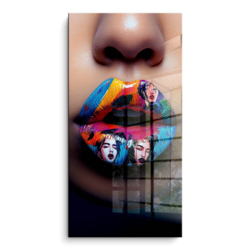 Pop-Art-Porträt mit Lippen - PVC-Bild glänzend