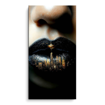 Schwarze Lippen vor City-Skyline - PVC-Bild matt