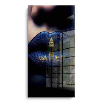 Blaue Lippen vor London-Skyline - PVC-Bild glänzend